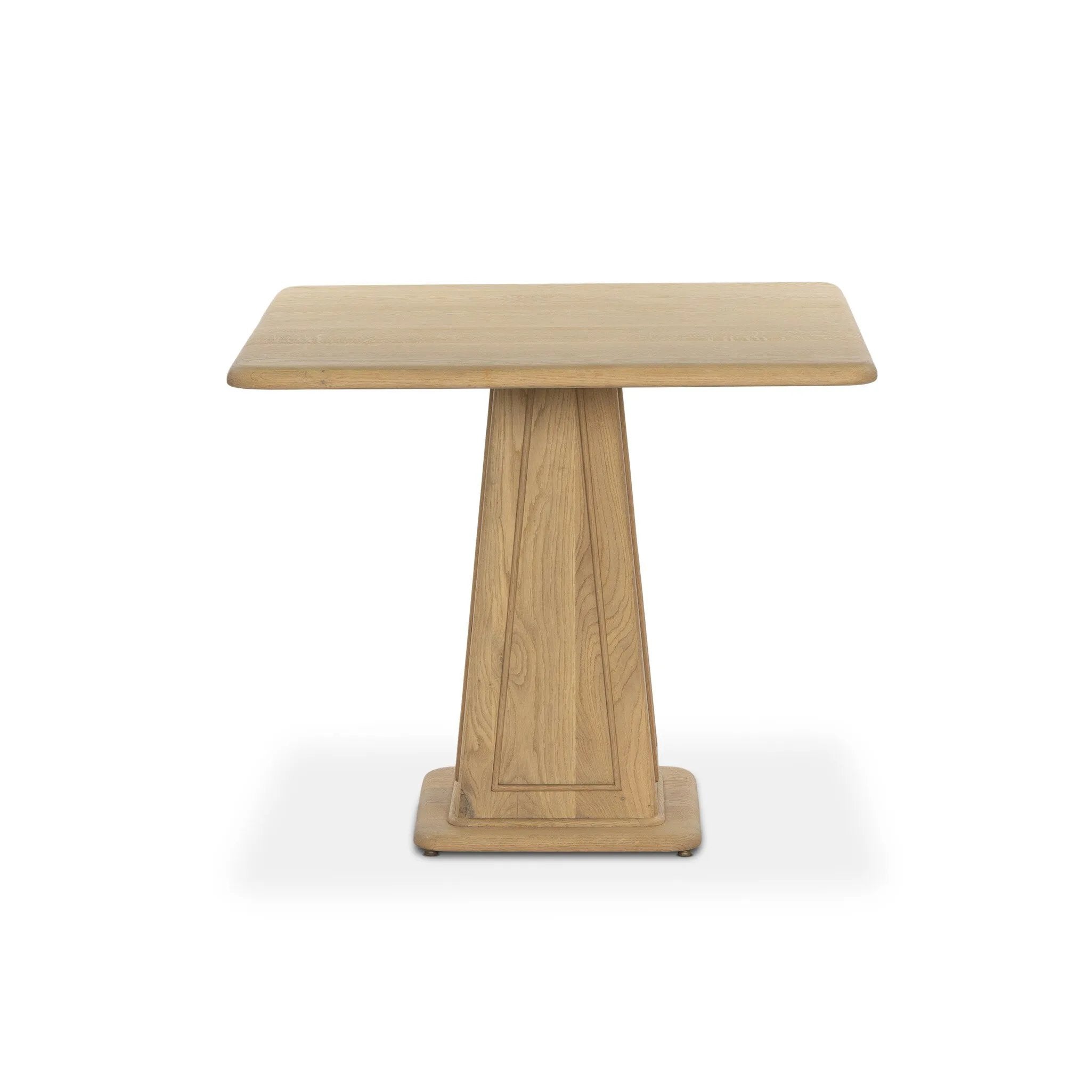 A squared shape and smaller scale makes this bistro-style table perfect for intimate spaces. Made from solid oak with a beautifully light finish, a tapered base and softened bullnose edges reflect a traditional look that works into any space with ease. Amethyst Home provides interior design, new home construction design consulting, vintage area rugs, and lighting in the Salt Lake City metro area.