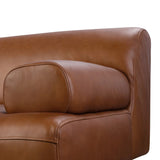 A low-slung and layered design inspired by mid-century Italian seating. The sofa balances a slim metal frame with a voluminous feather-blended interior wrapped in top-grain leather that only gets better with age.As enthusiasts of luxe style at Amethyst, we love the nature inspired Blaine Sofa -96" - Lorento Cognac. Amethyst Home provides interior design, new home construction design consulting, vintage area rugs, and lighting in the Austin metro area.