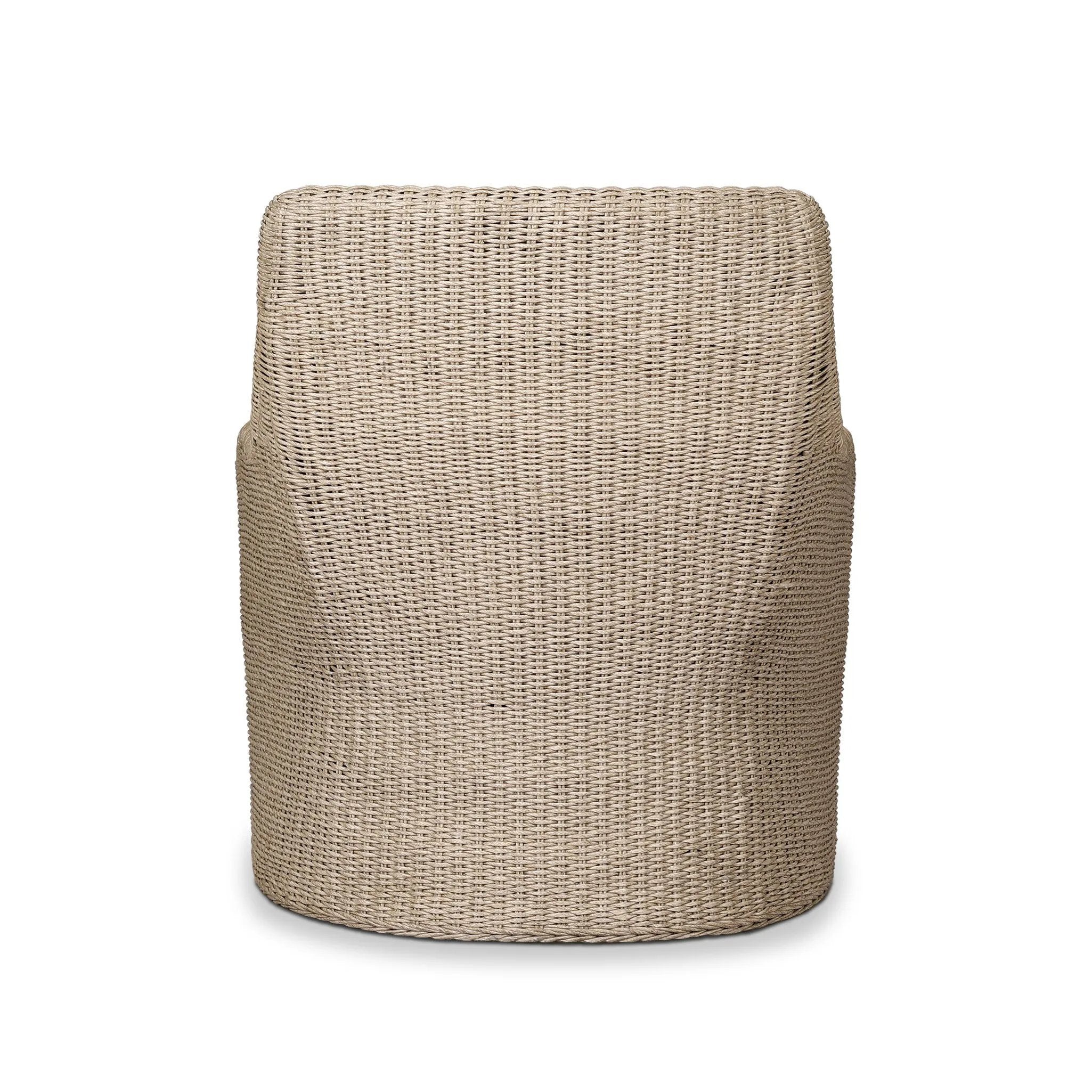 Sculptural and supportive with a high back, this fully woven outdoor lounge chair is finished with a cushion for an inviting seat. Cover or store inside during inclement weather and when not in use Amethyst Home provides interior design, new home construction design consulting, vintage area rugs, and lighting in the Nashville metro area.