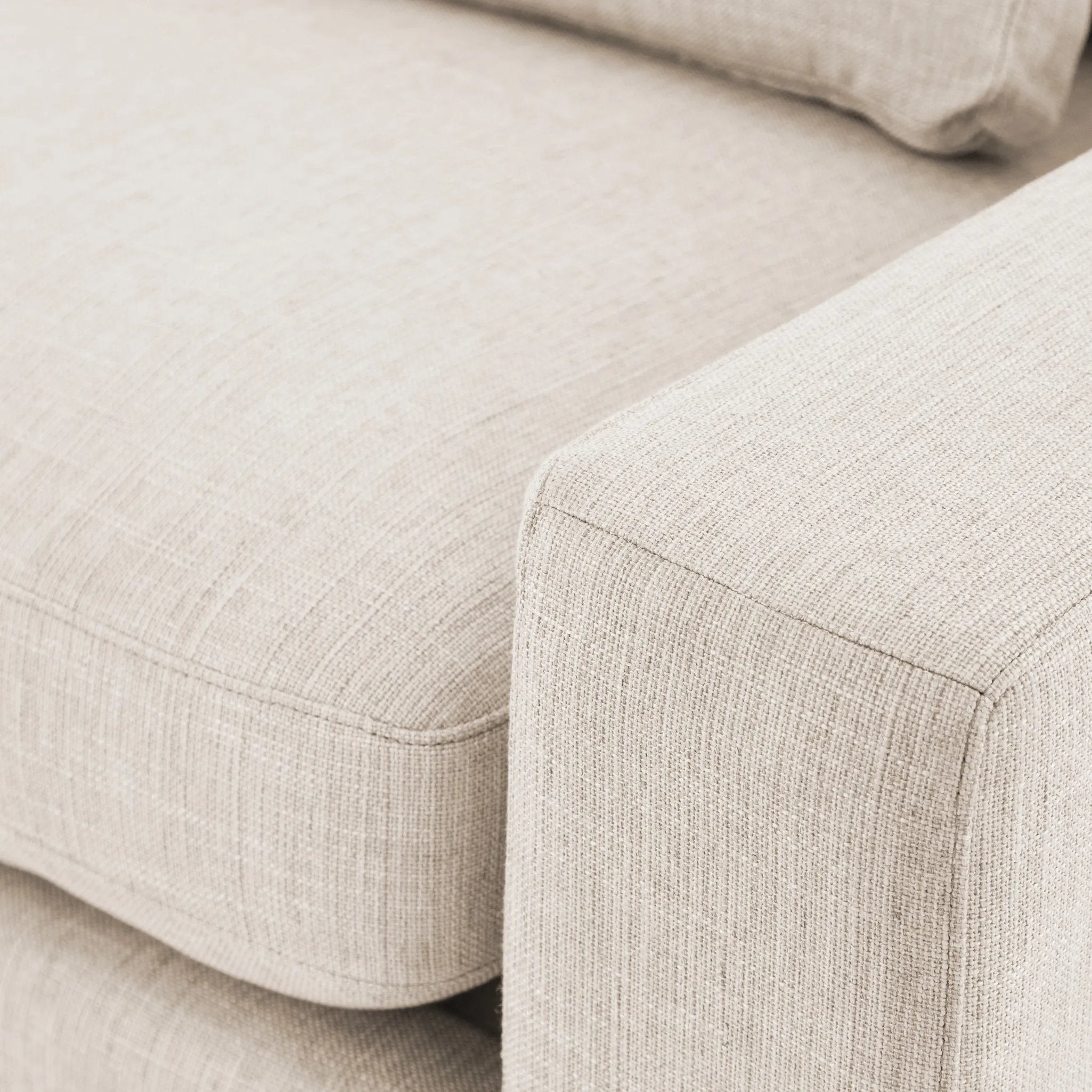 Featuring Bloor Essence Natural Sofa by Four Hands at Amethyst Home. Deep, modern and seductive. This dramatic, spacious sofa is covered in a durable light neutral woven fabric that mixes well with any color palette.Overall Dimensions: 98.00"w x 46.00"d x 31.00"hMaterials : 49% Viscose (Rayon), 22% Flax/Linen, 18% Polyester, 11% CottonWeight : 154.32 lbs. Amethyst Home provides interior design, new home construction design consulting, vintage area rugs, and lighting in the Austin metro area.