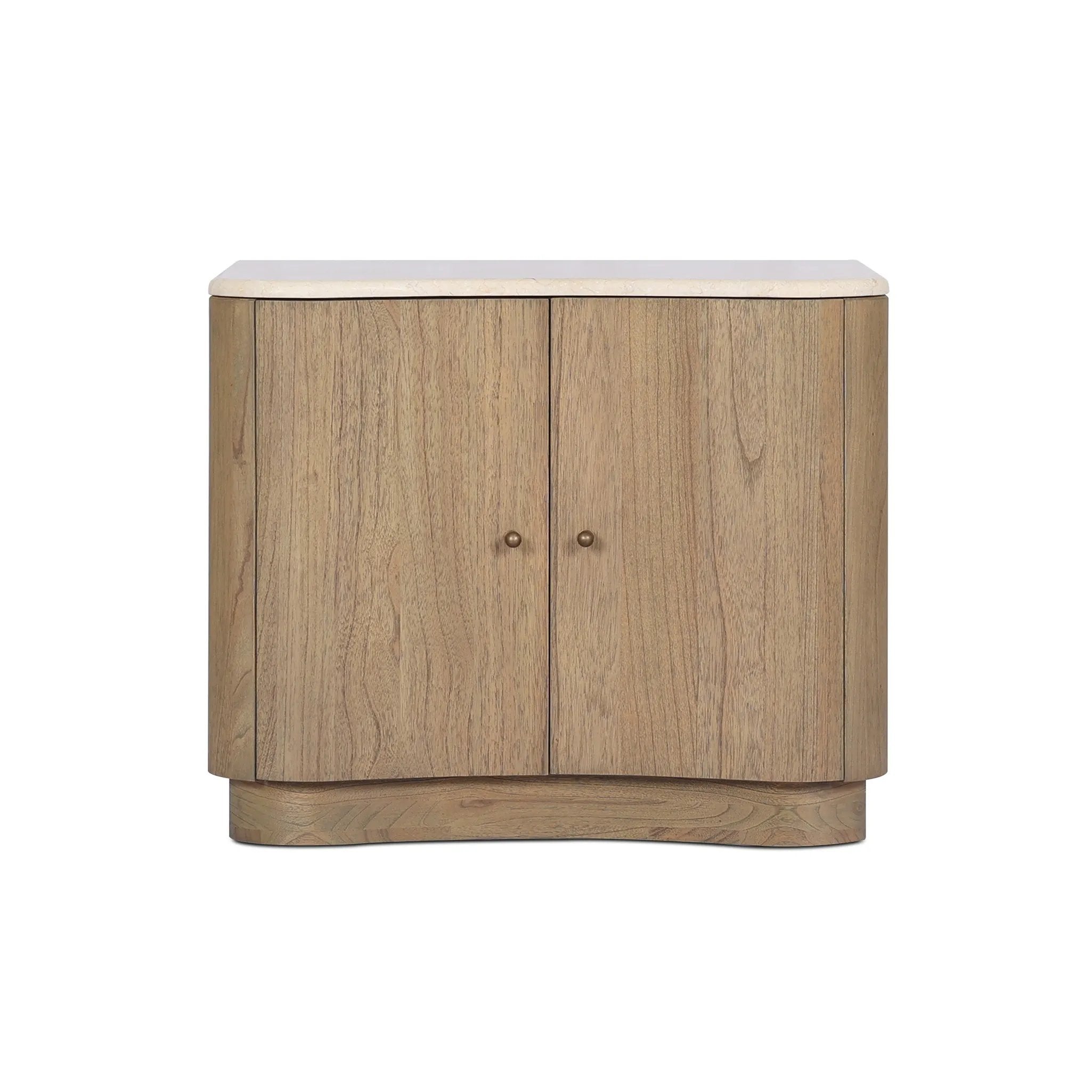 Fluid contours give shape to this solid mindi nightstand, topped with a creamy marbled top. Two doors with knobbed pulls open to inset shelves for organized bedside storage Amethyst Home provides interior design, new home construction design consulting, vintage area rugs, and lighting in the Alpharetta metro area.