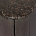 Fluid contours give shape to this solid mindi nightstand, topped with a dark brown marble top. Two doors with knobbed pulls open to inset shelves for organized bedside storage.As enthusiasts of luxe style at Amethyst, we love the optimistic inspired Boa Nightstand - Espresso Mindi Veneer - Dark Honed Emperador Marble. Amethyst Home provides interior design, new home construction design consulting, vintage area rugs, and lighting in the Houston metro area.