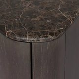 Fluid contours give shape to this solid mindi nightstand, topped with a dark brown marble top. Two doors with knobbed pulls open to inset shelves for organized bedside storage.As enthusiasts of luxe style at Amethyst, we love the optimistic inspired Boa Nightstand - Espresso Mindi Veneer - Dark Honed Emperador Marble. Amethyst Home provides interior design, new home construction design consulting, vintage area rugs, and lighting in the Houston metro area.