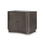 Fluid contours give shape to this solid mindi nightstand, topped with a dark brown marble top. Two doors with knobbed pulls open to inset shelves for organized bedside storage.As enthusiasts of luxe style at Amethyst, we love the optimistic inspired Boa Nightstand - Espresso Mindi Veneer - Dark Honed Emperador Marble. Amethyst Home provides interior design, new home construction design consulting, vintage area rugs, and lighting in the Monterey metro area.