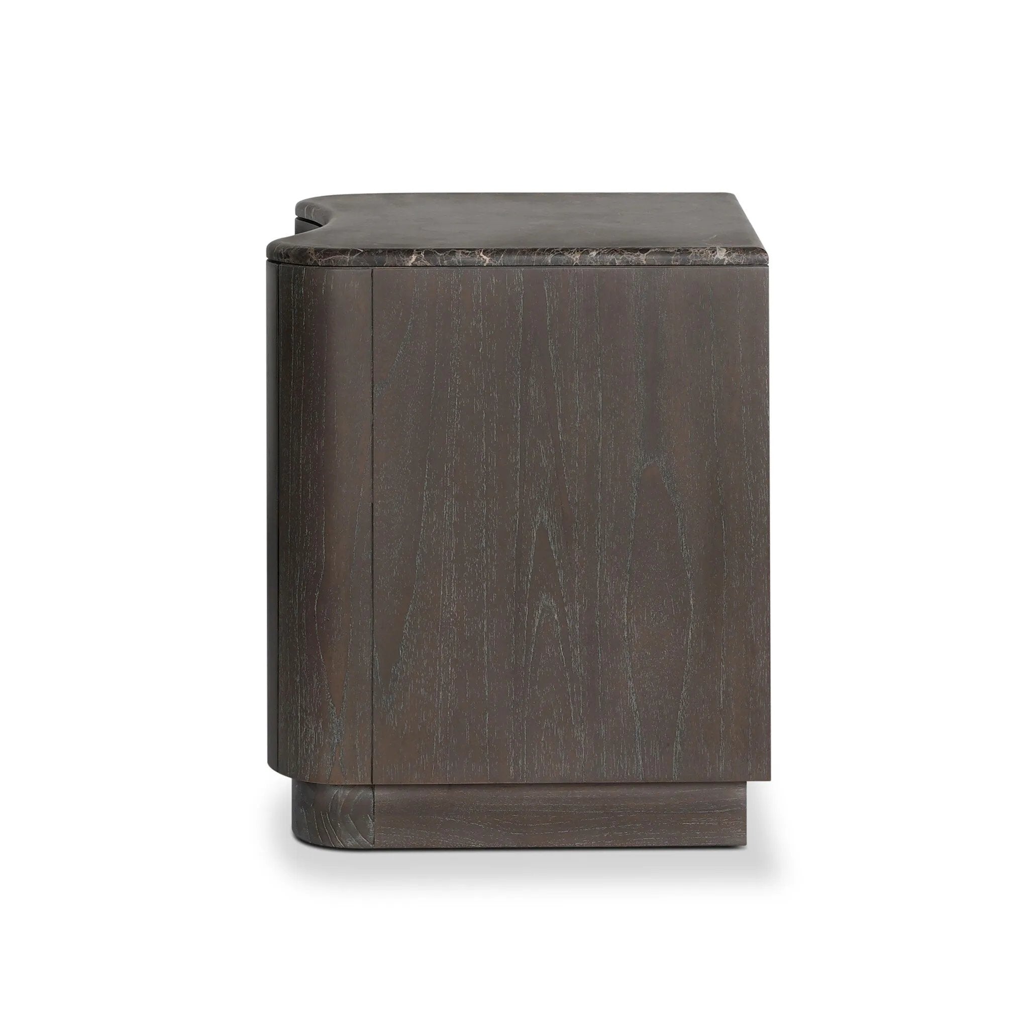 Fluid contours give shape to this solid mindi nightstand, topped with a dark brown marble top. Two doors with knobbed pulls open to inset shelves for organized bedside storage.As enthusiasts of luxe style at Amethyst, we love the optimistic inspired Boa Nightstand - Espresso Mindi Veneer - Dark Honed Emperador Marble. Amethyst Home provides interior design, new home construction design consulting, vintage area rugs, and lighting in the Omaha metro area.