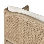 A fresh take on the traditional, this outdoor chair reimagines classic silhouettes with faux banana leaf panels bringing heavy texture to the frame. The camel back and swooping curves add softness, with removable cushions in a linen-like fabric adding comfort. Cover or store inside during inclement weather and when not in use. Amethyst Home provides interior design, new home construction design consulting, vintage area rugs, and lighting in the Portland metro area.