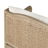 A fresh take on the traditional, this outdoor chair reimagines classic silhouettes with faux banana leaf panels bringing heavy texture to the frame. The camel back and swooping curves add softness, with removable cushions in a linen-like fabric adding comfort. Cover or store inside during inclement weather and when not in use. Amethyst Home provides interior design, new home construction design consulting, vintage area rugs, and lighting in the Portland metro area.