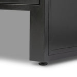Bring a classic look to media storage with a console of black-finished iron, featuring simple bronzed hardware. Rear cutouts keep cords out of sight Amethyst Home provides interior design, new home construction design consulting, vintage area rugs, and lighting in the Des Moines metro area.