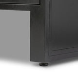 Bring a classic look to media storage with a console of black-finished iron, featuring simple bronzed hardware. Rear cutouts keep cords out of sight Amethyst Home provides interior design, new home construction design consulting, vintage area rugs, and lighting in the Des Moines metro area.