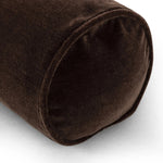 A long, chocolate-colored bolster pillow elevates beds and sofas in an instant. Crafted from saturated wool velvet, for a sustainable alternative to mohair, with a hidden zipper for a smooth silhouette Amethyst Home provides interior design, new home construction design consulting, vintage area rugs, and lighting in the Boston metro area.