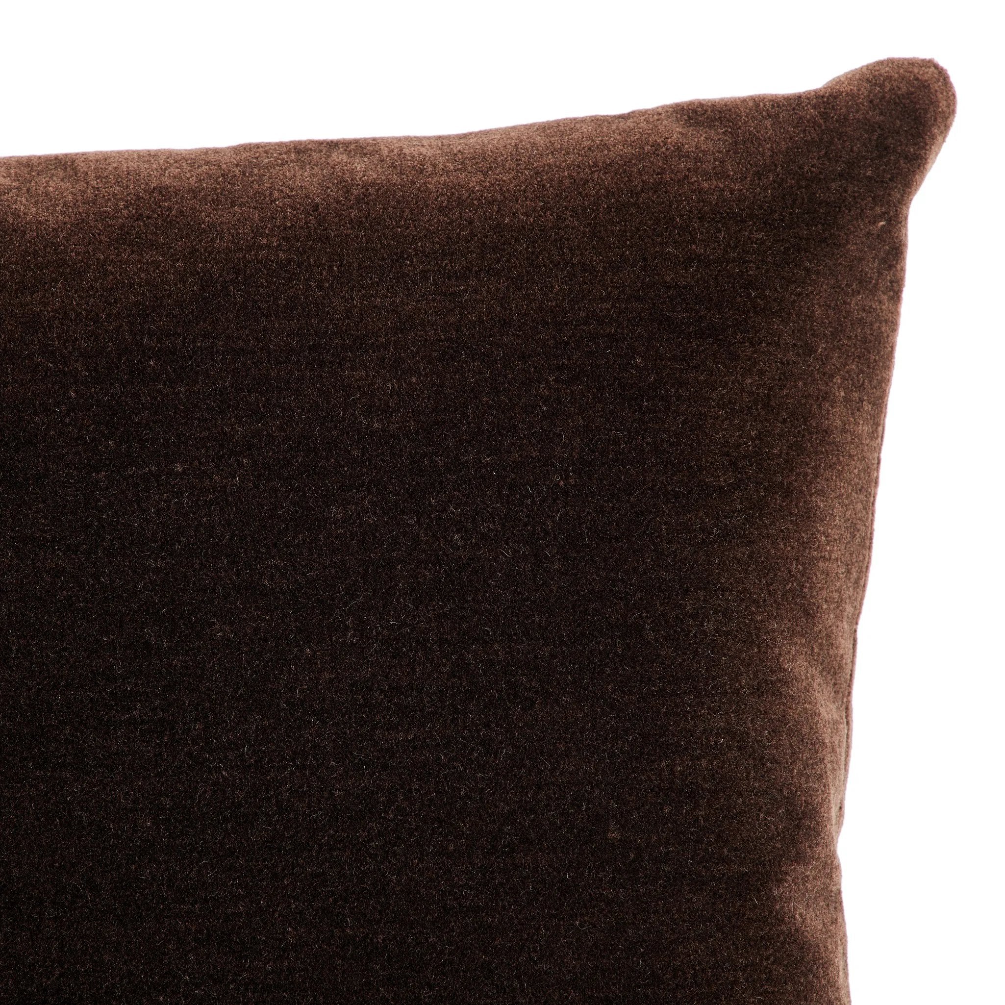Featuring Bridger Monte Chocolate Pillow by Four Hands at Amethyst Home. Thick and reminiscent of a mohair style texture, the Bridger Monte Chocolate Pillow is an Amethyst fave.  Crafted from saturated solid wool velvet, a deep brown pillow offers a sustainable alternative to mohair. A clean-lined design with knife edges and a hidden zipper.Choose Your Options1. Amethyst Home provides interior design, new home construction design consulting, vintage area rugs, and lighting in the Miami metro area.