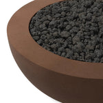 This outdoor fire table is a welcoming centerpiece designed for gathering. Made from glass-reinforced concrete, each piece is naturally finished with deep tones of pewter and dark grey. The bowl shape is completed with lavastones in the center, bringing together a bold, monochromatic look. Amethyst Home provides interior design, new home construction design consulting, vintage area rugs, and lighting in the Park City metro area.
