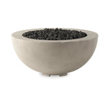 This outdoor fire table is a welcoming centerpiece designed for gathering. Made from glass-reinforced concrete, each piece is naturally finished with subtle tones of grey and cream. The bowl shape is completed with lavastones in the center, bringing together a bold, monochromatic look. Amethyst Home provides interior design, new home construction design consulting, vintage area rugs, and lighting in the Nashville metro area.