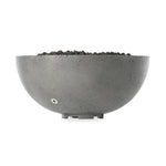 This outdoor fire table is a welcoming centerpiece designed for gathering. Made from glass-reinforced concrete, each piece is naturally finished with deep tones of pewter and dark grey. The bowl shape is completed with lavastones in the center, bringing together a bold, monochromatic look. Amethyst Home provides interior design, new home construction design consulting, vintage area rugs, and lighting in the Des Moines metro area.