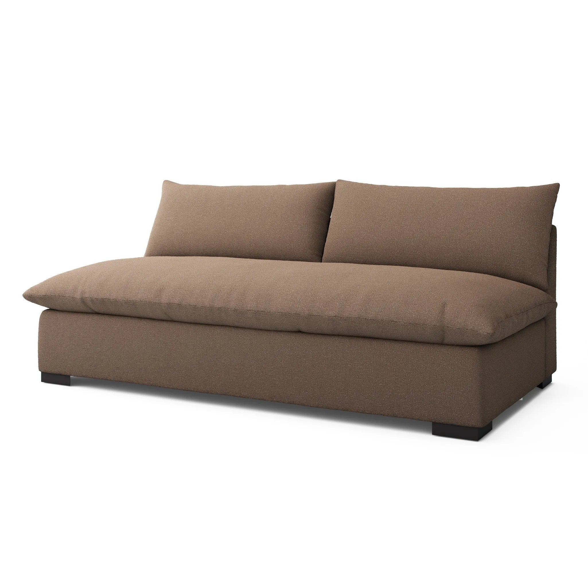 Welcome to the modern lounging essential. The sofa piece to a simplified sectional is upholstered in a soft, high-performance fabric in an inviting coffee hue. Performance fabrics are specially created to withstand spills, stains, high traffic and wear, ensuring long-term comfort and unmatched durability Amethyst Home provides interior design, new home construction design consulting, vintage area rugs, and lighting in the Charlotte metro area.