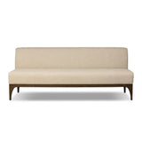 This timeless piece works seamlessly into a wide range of styles and collections. With tapered wooden legs with a small curve detail and an armless silhouette for ease and flexibility around a dining banquette. Upholstered in a beautifully neutral performance fabric, connected with alligator clips at the bottom. Amethyst Home provides interior design, new home construction design consulting, vintage area rugs, and lighting in the Des Moines metro area.