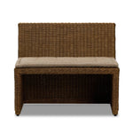 Antique-inspired coastal style. Rattan introduces varying natural shades and texture to this dining bench, and the frame's soft lines and beige and white striped fabric cushion invite a comfortable sit. Option to style alone or pair with other pieces in the collection. A design collaboration by Amber Lewis and Four Hands. Amethyst Home provides interior design, new home construction design consulting, vintage area rugs, and lighting in the Portland metro area.