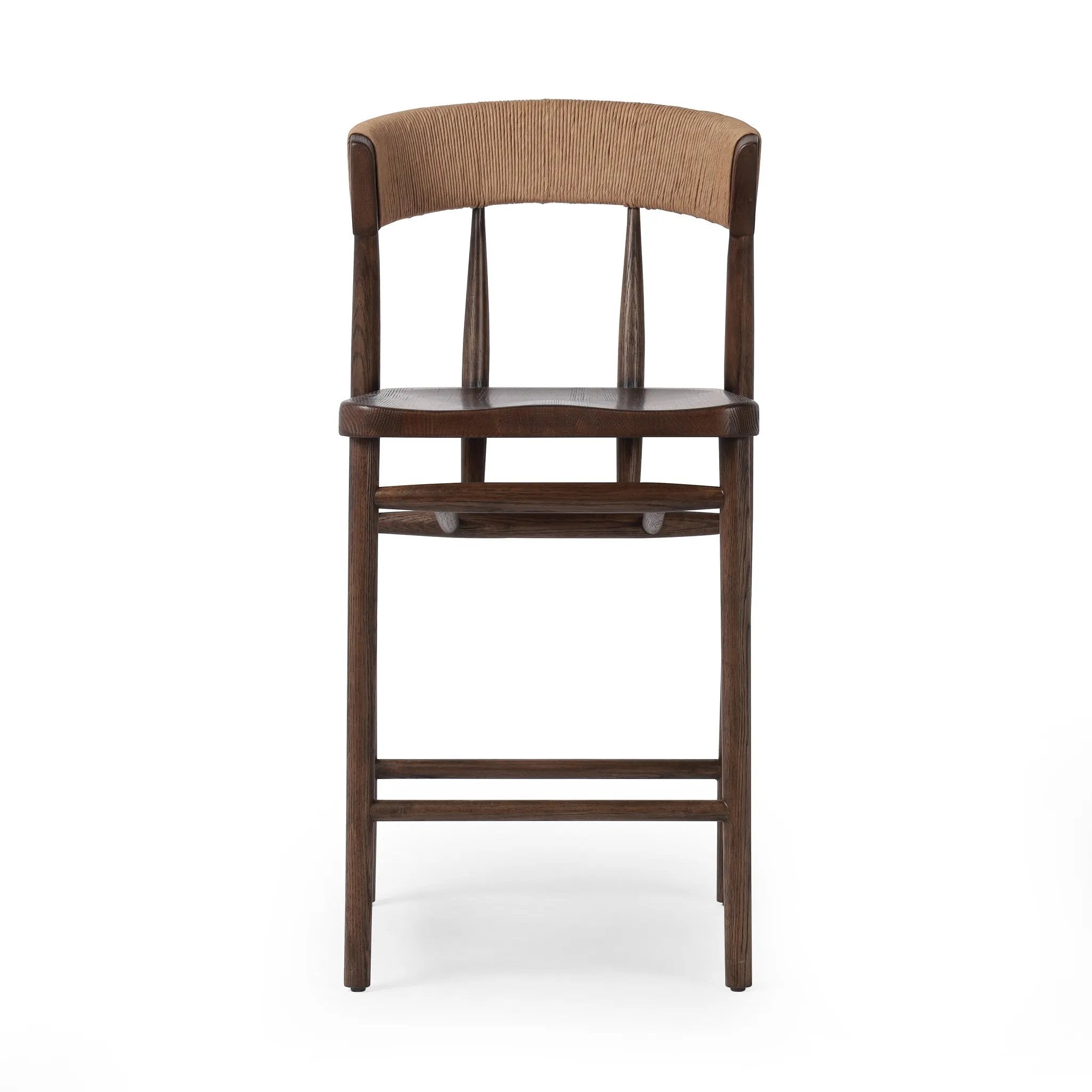 Featuring Buxton Natural Paper Rush Bar + Counter Stool by Four Hands at Amethyst Home. A solid oak counter stool defined by tapered legs and framing gives an updated look to the classic whistler chair. Finished with a paper rush wrapped detail on the back.BarOverall Dimensions: 19.25"w x 22.25"d x 42.75"hWeight: 23.70 lbsCounterOverall Dimensions: 19.50"w . Amethyst Home provides interior design, new home construction design consulting, vintage area rugs, and lighting in the Nashville metro area.
