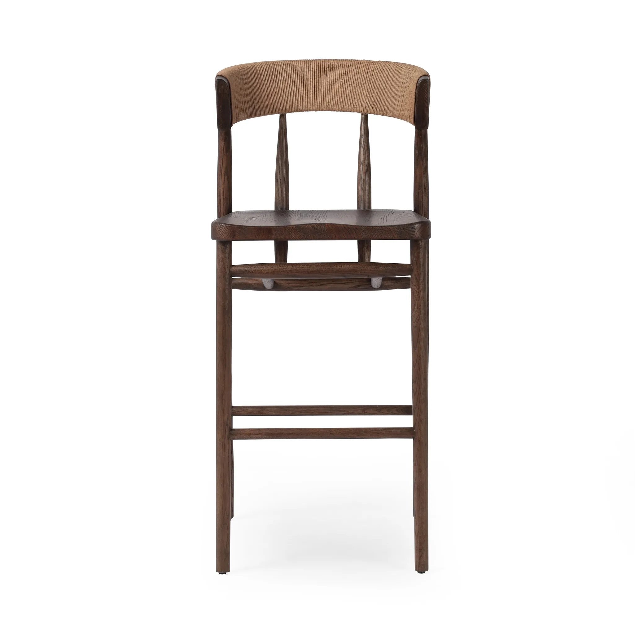 Featuring Buxton Natural Paper Rush Bar + Counter Stool by Four Hands at Amethyst Home. A solid oak counter stool defined by tapered legs and framing gives an updated look to the classic whistler chair. Finished with a paper rush wrapped detail on the back.BarOverall Dimensions: 19.25"w x 22.25"d x 42.75"hWeight: 23.70 lbsCounterOverall Dimensions: 19.50"w x . Amethyst Home provides interior design, new home construction design consulting, vintage area rugs, and lighting in the Seattle metro area.