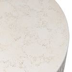 Cast concrete shapes a drum-style outdoor coffee table, with a linear pattern layered for added texture. Finished with a parchment-like textural feel. Cover or store inside during inclement weather and when not in use.As lovers of wabi sabi design at Amethyst, we love the warm modern inspired Callisto Outdoor Coffee Table - Aged White Concrete. Amethyst Home provides interior design, new home construction design consulting, vintage area rugs, and lighting in the Calabasas metro area.