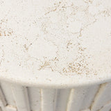 Cast concrete shapes a drum-style outdoor end table, with a linear pattern layered for added texture. Finished with a parchment-like textural feel. Cover or store inside during inclement weather and when not in use.As enthusiasts of luxe style at Amethyst, we love the optimistic inspired Callisto Outdoor End Table - Aged White Concrete. Amethyst Home provides interior design, new home construction design consulting, vintage area rugs, and lighting in the Alpharetta metro area.