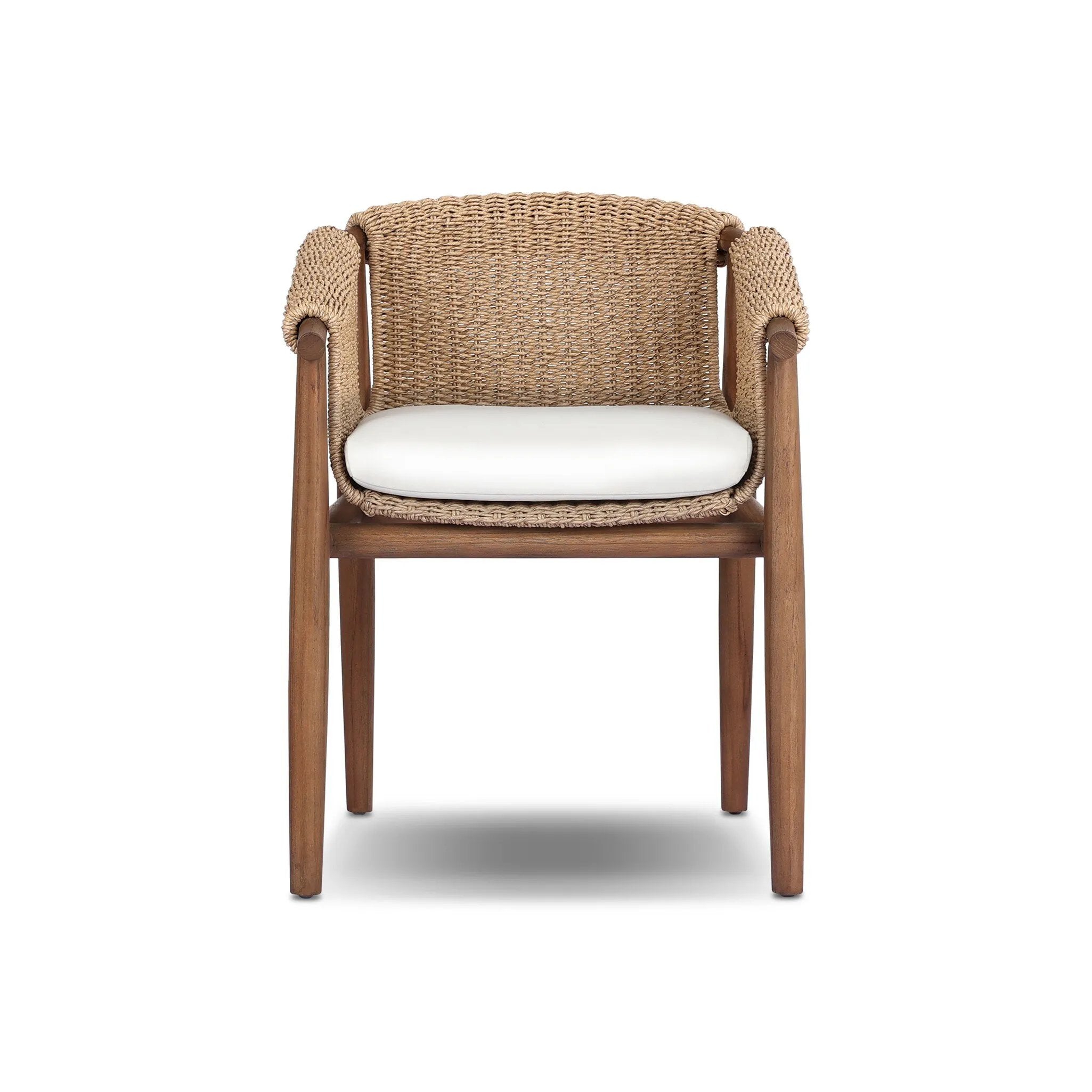 Bring home vintage inspiration. The sling shape of this outdoor dining chair features a reimagined bucket seat in woven faux hyacinth, finished with rounded tapered legs that mirror the shape of the frame. Cover or store indoors during inclement weather and when not in use Amethyst Home provides interior design, new home construction design consulting, vintage area rugs, and lighting in the Los Angeles metro area.