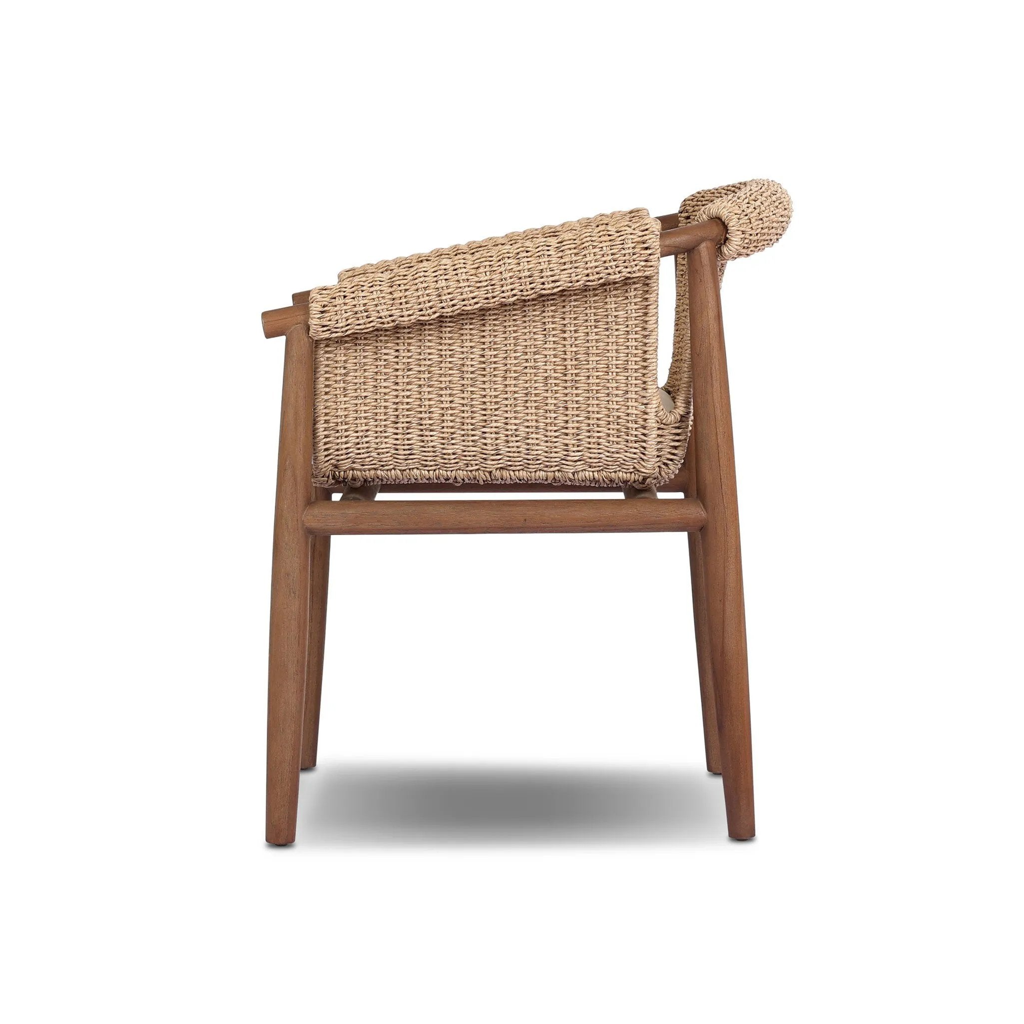 Featuring Cambrie Arashi Salt Outdoor Dining Chair by Four Hands at Amethyst Home. Bring home vintage inspiration. The sling shape of this outdoor dining chair features a reimagined bucket seat in woven faux hyacinth, finished with rounded tapered legs that mirror the shape of the frame. Cover or store indoors during inclement weather and when not in use. O. Amethyst Home provides interior design, new home construction design consulting, vintage area rugs, and lighting in the Nashville metro area.