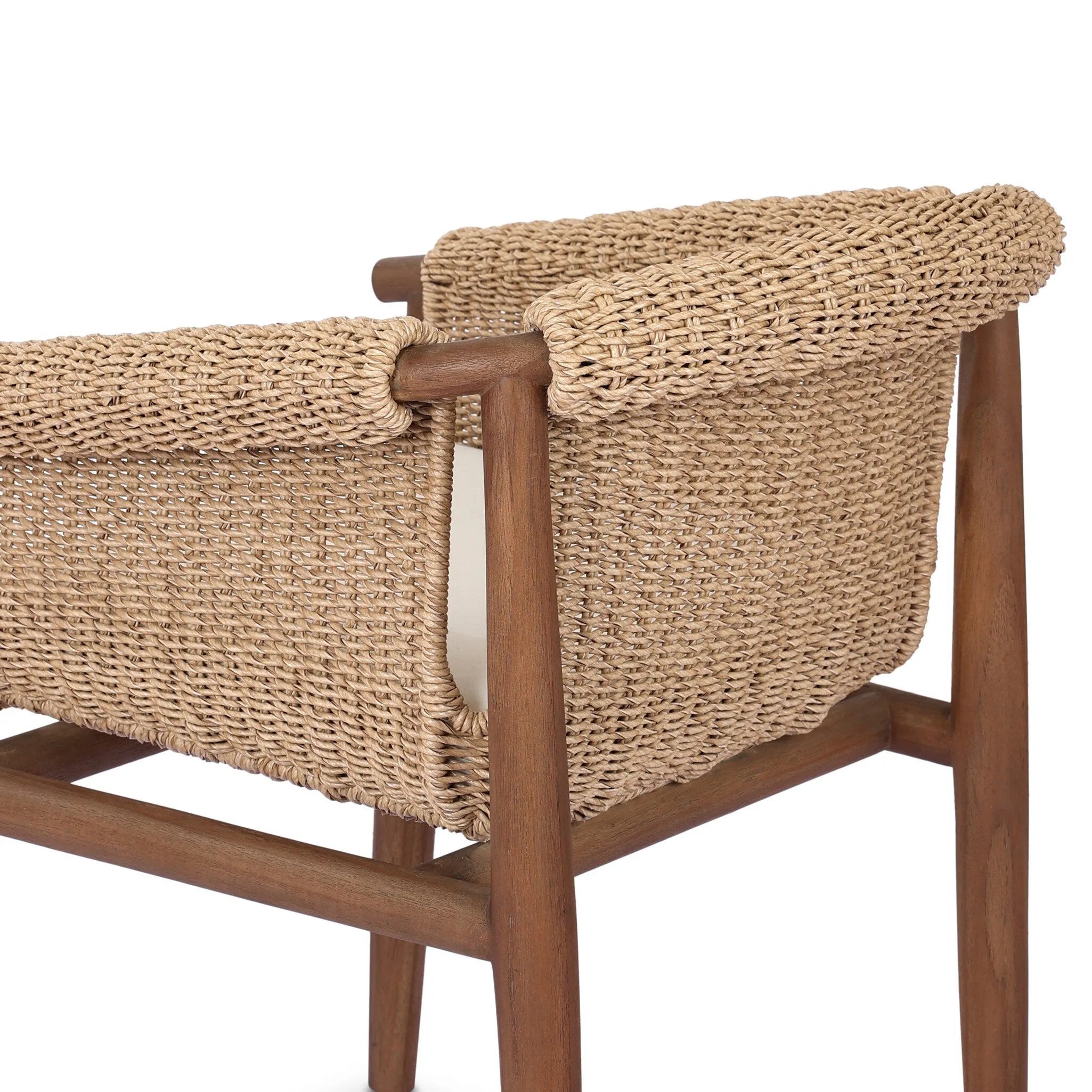 Featuring Cambrie Arashi Salt Outdoor Dining Chair by Four Hands at Amethyst Home. Bring home vintage inspiration. The sling shape of this outdoor dining chair features a reimagined bucket seat in woven faux hyacinth, finished with rounded tapered legs that mirror the shape of the frame. Cover or store indoors during inclement weather and when not in us. Amethyst Home provides interior design, new home construction design consulting, vintage area rugs, and lighting in the Winter Garden metro area.