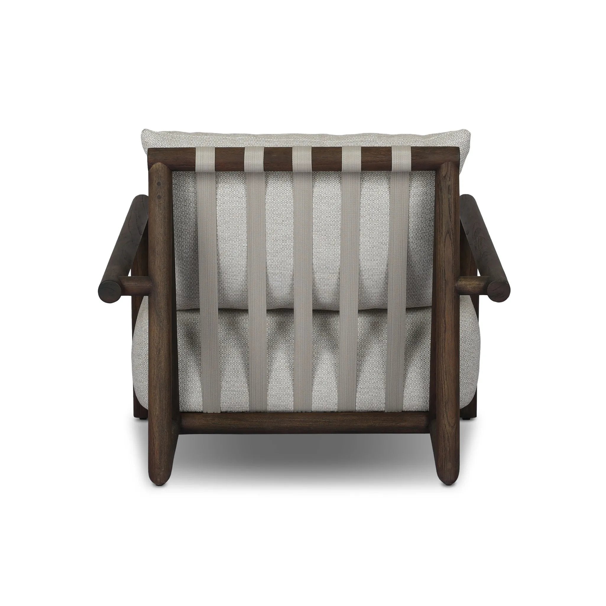 Featuring Cardiff Faye Sand Outdoor Chair by Four Hands at Amethyst Home. Angular FSC®-certified teak framing paired with softened dowel edges crafts a bench-made, transitional outdoor chair. Strap detailing supports the loose, knife-edge back cushion, complemented by a heavy fixed seat cushion — adding a touch of weight to the airy design. Cover or store in. Amethyst Home provides interior design, new home construction design consulting, vintage area rugs, and lighting in the Monterey metro area.
