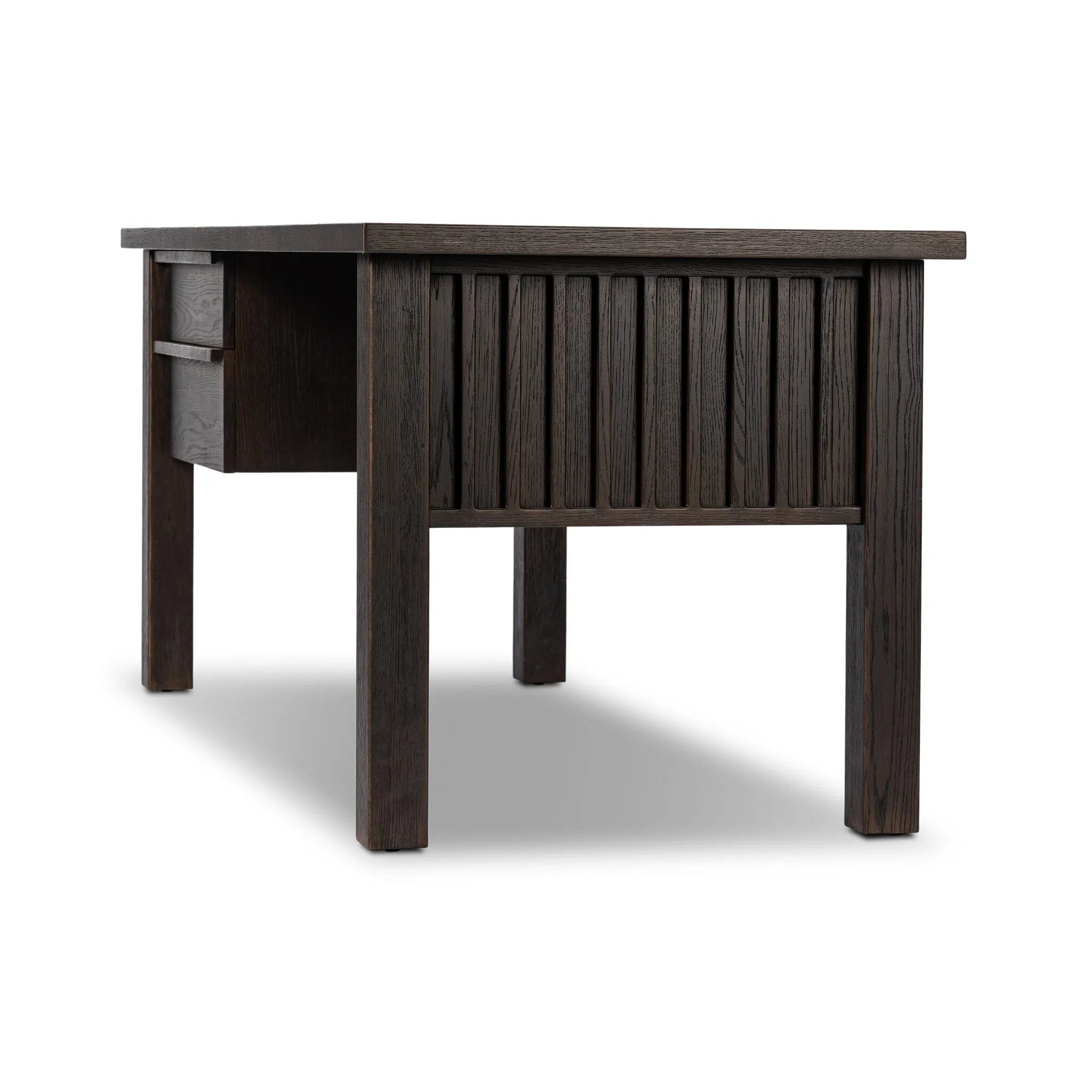 Elevate your workspace with an oak desk inspired by traditional Japanese tansu cabinets Amethyst Home provides interior design, new home construction design consulting, vintage area rugs, and lighting in the Miami metro area.