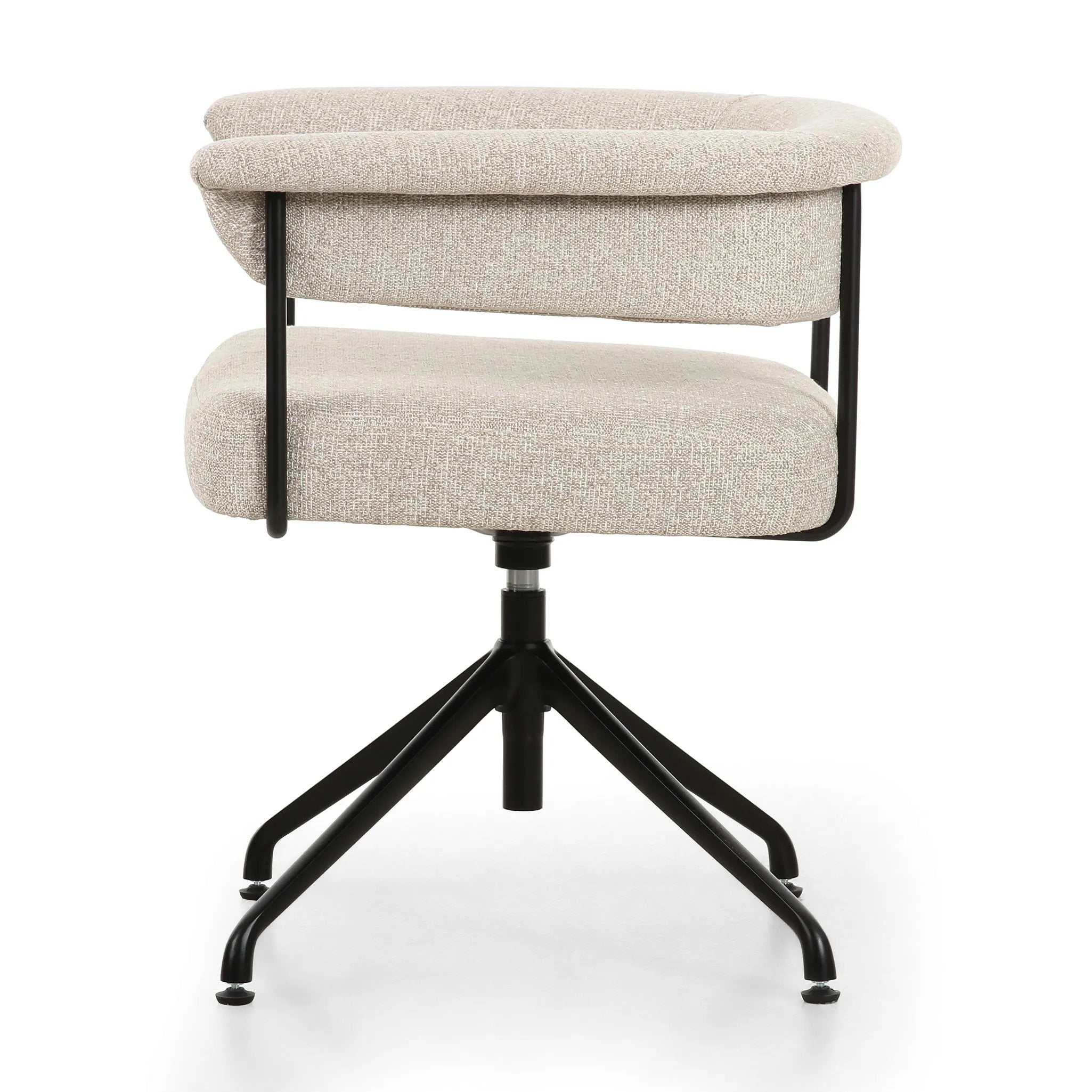Featuring Carrie Light Camel Desk Chair by Four Hands at Amethyst Home. Airy and light with slim, black-finished iron framing, light camel-colored upholstery lends texture to a sculpted desk chair featuring a yoke back and exterior fold detailing. Height adjustable and with 360 swivel for everyday comfort.Overall Dimensions: 25.50"w x 23.00"d x 27.50"hWeight. Amethyst Home provides interior design, new home construction design consulting, vintage area rugs, and lighting in the Monterey metro area.