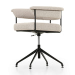 Featuring Carrie Light Camel Desk Chair by Four Hands at Amethyst Home. Airy and light with slim, black-finished iron framing, light camel-colored upholstery lends texture to a sculpted desk chair featuring a yoke back and exterior fold detailing. Height adjustable and with 360 swivel for everyday comfort.Overall Dimensions: 25.50"w x 23.00"d x 27.50"hWeight : . Amethyst Home provides interior design, new home construction design consulting, vintage area rugs, and lighting in the Tampa metro area.