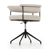 Featuring Carrie Light Camel Desk Chair by Four Hands at Amethyst Home. Airy and light with slim, black-finished iron framing, light camel-colored upholstery lends texture to a sculpted desk chair featuring a yoke back and exterior fold detailing. Height adjustable and with 360 swivel for everyday comfort.Overall Dimensions: 25.50"w x 23.00"d x 27.50"hWeight : . Amethyst Home provides interior design, new home construction design consulting, vintage area rugs, and lighting in the Tampa metro area.
