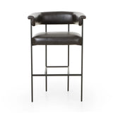 Featuring Carrie Sonoma Black Bar + Counter Stool by Four Hands at Amethyst Home. Airy and light with slim, black-finished iron framing, top-grain leather lends texture to a beautifully sculpted bar stool featuring a yoke back plus fold detailing.BarOverall Dimensions: 25.50"w x 23.00"d x 39.50"hWeight: 33.95 lbsCounterOverall Dimensions: 25.50"w x 23.00"d . Amethyst Home provides interior design, new home construction design consulting, vintage area rugs, and lighting in the Park City metro area.