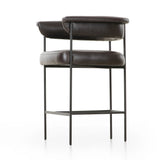 Featuring Carrie Sonoma Black Bar + Counter Stool by Four Hands at Amethyst Home. Airy and light with slim, black-finished iron framing, top-grain leather lends texture to a beautifully sculpted bar stool featuring a yoke back plus fold detailing.BarOverall Dimensions: 25.50"w x 23.00"d x 39.50"hWeight: 33.95 lbsCounterOverall Dimensions: 25.50"w x 23.00"d x. Amethyst Home provides interior design, new home construction design consulting, vintage area rugs, and lighting in the Portland metro area.