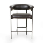 Featuring Carrie Sonoma Black Bar + Counter Stool by Four Hands at Amethyst Home. Airy and light with slim, black-finished iron framing, top-grain leather lends texture to a beautifully sculpted bar stool featuring a yoke back plus fold detailing.BarOverall Dimensions: 25.50"w x 23.00"d x 39.50"hWeight: 33.95 lbsCounterOverall Dimensions: 25.50"w x 23.0. Amethyst Home provides interior design, new home construction design consulting, vintage area rugs, and lighting in the Winter Garden metro area.