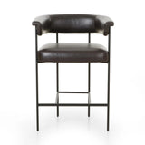 Featuring Carrie Sonoma Black Bar + Counter Stool by Four Hands at Amethyst Home. Airy and light with slim, black-finished iron framing, top-grain leather lends texture to a beautifully sculpted bar stool featuring a yoke back plus fold detailing.BarOverall Dimensions: 25.50"w x 23.00"d x 39.50"hWeight: 33.95 lbsCounterOverall Dimensions: 25.50"w x 23.0. Amethyst Home provides interior design, new home construction design consulting, vintage area rugs, and lighting in the Winter Garden metro area.