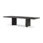 Featuring Castro Dark Espresso Reclaimed French Oak Dining Table 118" by Four Hands at Amethyst Home. Designed in partnership with longtime Four Hands collaborator Thomas Bina and Brazilian designer Ronald Sasson, a grand-scale dining table is made from solid reclaimed French oak finished in a deep espresso. Rounded edges add a softer, fluid look. Seats 12.Ove. Amethyst Home provides interior design, new home construction design consulting, vintage area rugs, and lighting in the Boston metro area.