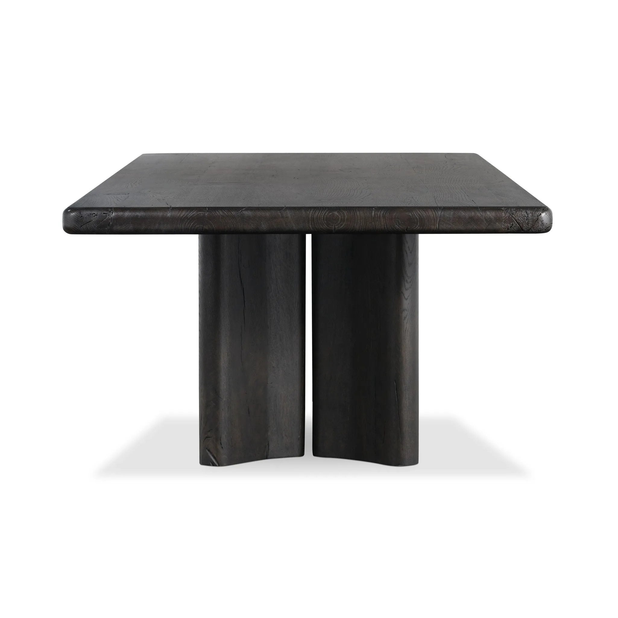 Featuring Castro Dark Espresso Reclaimed French Oak Dining Table 118" by Four Hands at Amethyst Home. Designed in partnership with longtime Four Hands collaborator Thomas Bina and Brazilian designer Ronald Sasson, a grand-scale dining table is made from solid reclaimed French oak finished in a deep espresso. Rounded edges add a softer, fluid look. Seats . Amethyst Home provides interior design, new home construction design consulting, vintage area rugs, and lighting in the Laguna Beach metro area.