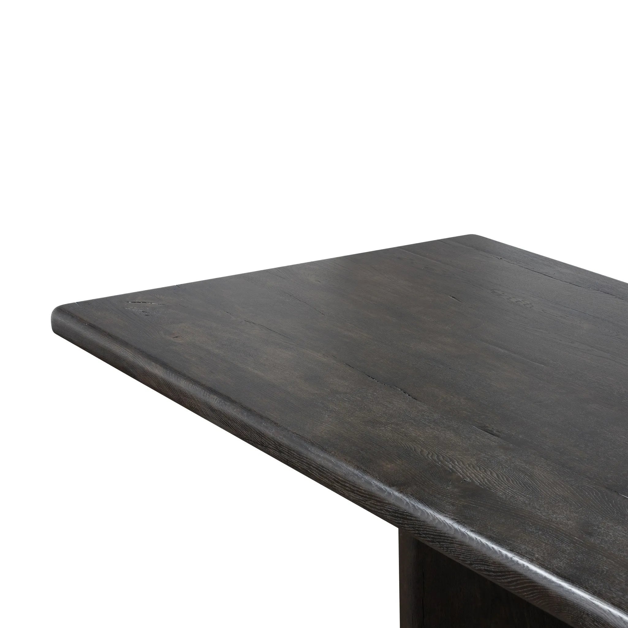 Featuring Castro Dark Espresso Reclaimed French Oak Dining Table 118" by Four Hands at Amethyst Home. Designed in partnership with longtime Four Hands collaborator Thomas Bina and Brazilian designer Ronald Sasson, a grand-scale dining table is made from solid reclaimed French oak finished in a deep espresso. Rounded edges add a softer, fluid look. Seats 12.Over. Amethyst Home provides interior design, new home construction design consulting, vintage area rugs, and lighting in the Tampa metro area.
