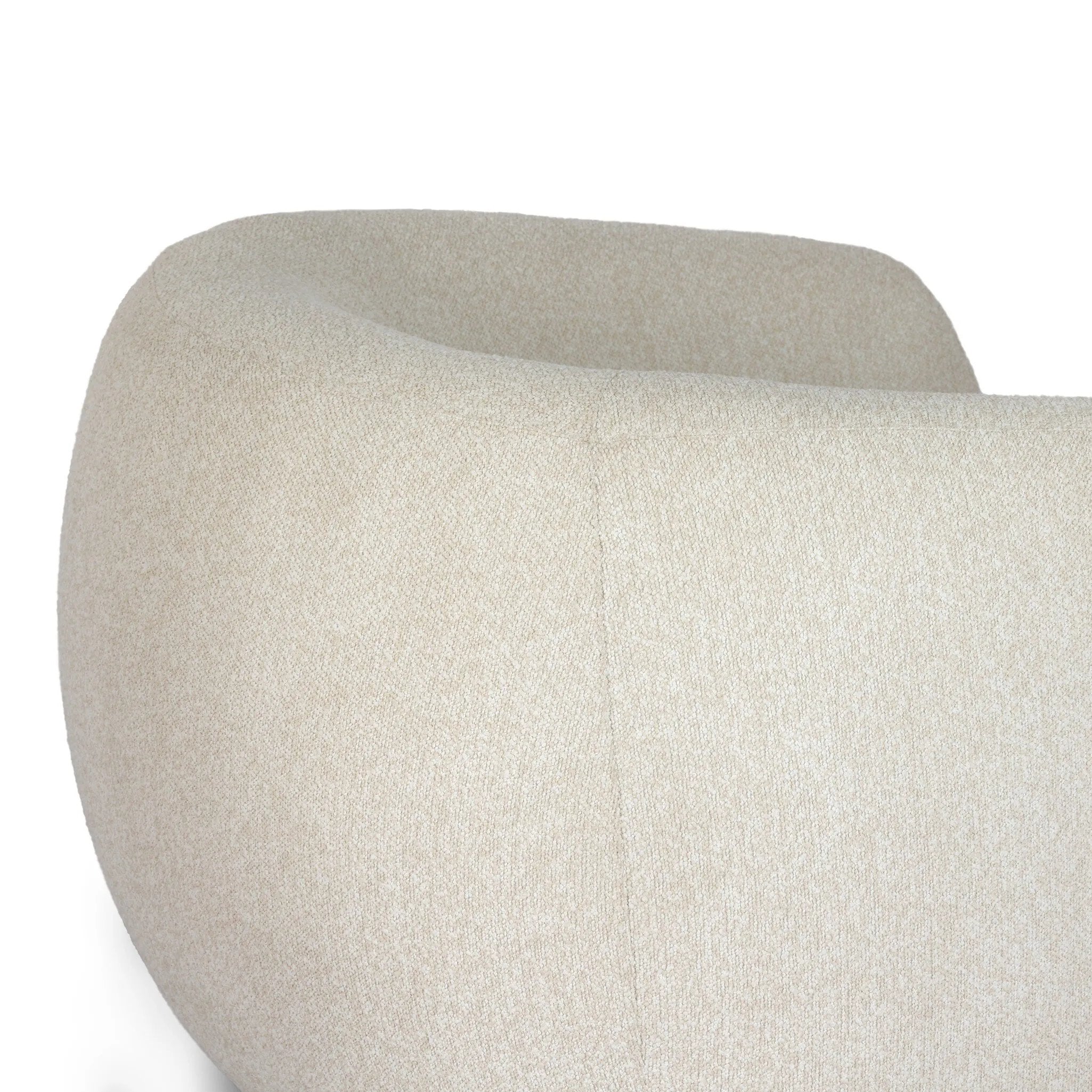 Meet modern comfort. Clean curves, impeccable tailoring and a soft, slightly heathered outdoor-friendly boucle bring an elevated, vintage European-inspired look to this outdoor swivel chair. Cover or store inside during inclement weather and when not in use. Amethyst Home provides interior design, new home construction design consulting, vintage area rugs, and lighting in the Boston metro area.