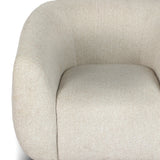 Meet modern comfort. Clean curves, impeccable tailoring and a soft, slightly heathered outdoor-friendly boucle bring an elevated, vintage European-inspired look to this outdoor swivel chair. Cover or store inside during inclement weather and when not in use. Amethyst Home provides interior design, new home construction design consulting, vintage area rugs, and lighting in the Houston metro area.