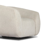 Meet modern comfort. Clean curves, impeccable tailoring and a soft, slightly heathered outdoor-friendly boucle bring an elevated, vintage European-inspired look to this outdoor swivel chair. Cover or store inside during inclement weather and when not in use. Amethyst Home provides interior design, new home construction design consulting, vintage area rugs, and lighting in the Laguna Beach metro area.