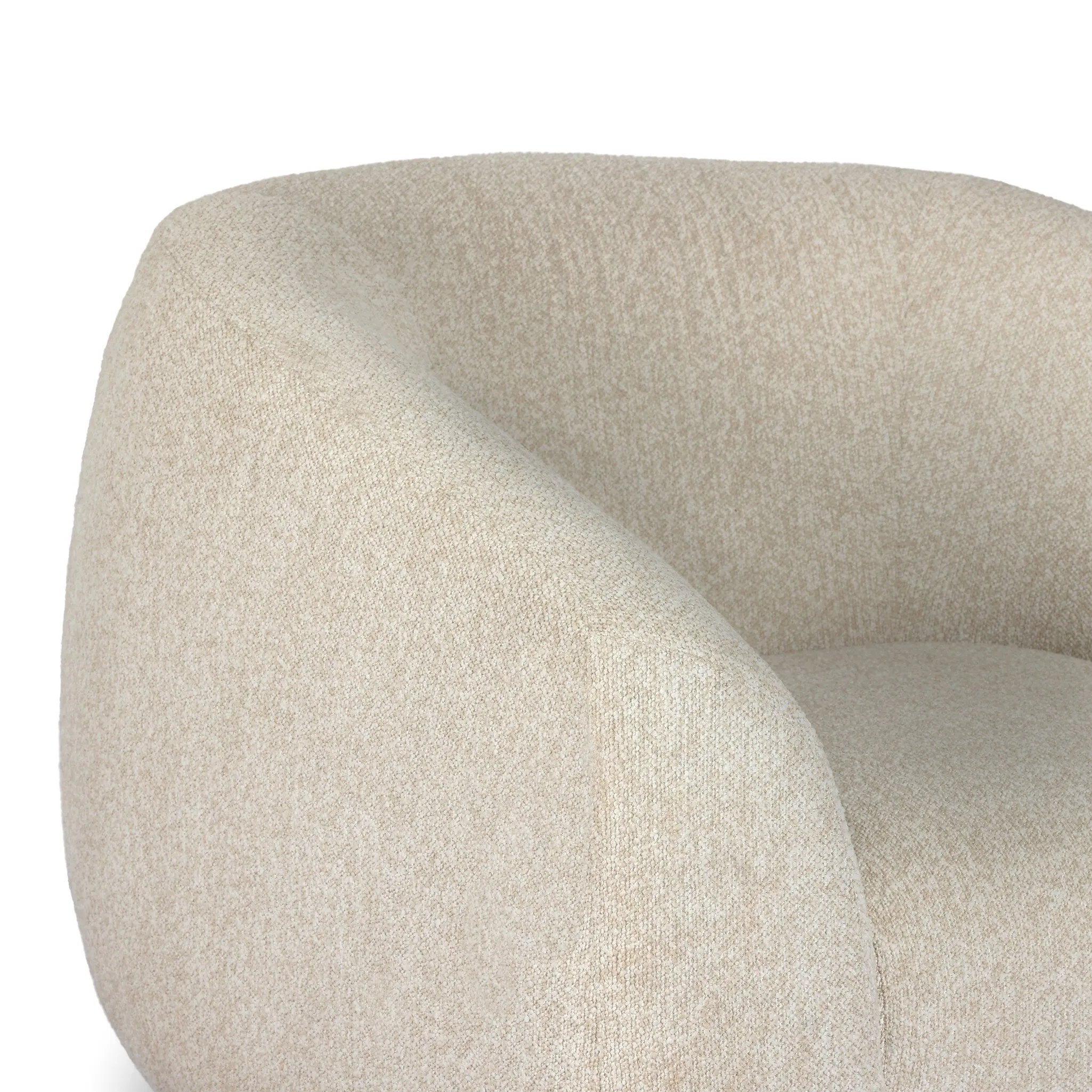 Meet modern comfort. Clean curves, impeccable tailoring and a soft, slightly heathered outdoor-friendly boucle bring an elevated, vintage European-inspired look to this outdoor swivel chair. Cover or store inside during inclement weather and when not in use. Amethyst Home provides interior design, new home construction design consulting, vintage area rugs, and lighting in the Portland metro area.