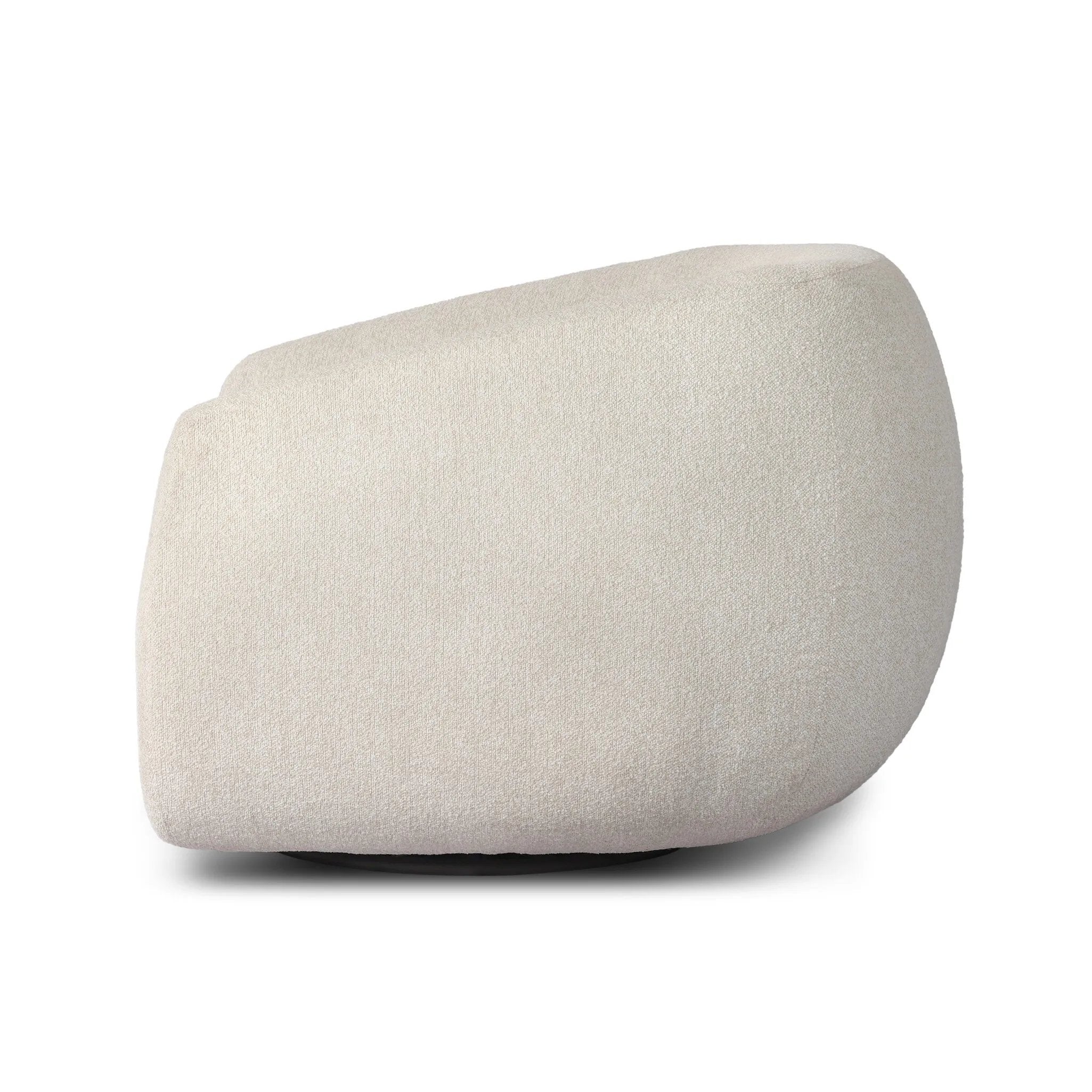 Meet modern comfort. Clean curves, impeccable tailoring and a soft, slightly heathered outdoor-friendly boucle bring an elevated, vintage European-inspired look to this outdoor swivel chair. Cover or store inside during inclement weather and when not in use. Amethyst Home provides interior design, new home construction design consulting, vintage area rugs, and lighting in the Seattle metro area.