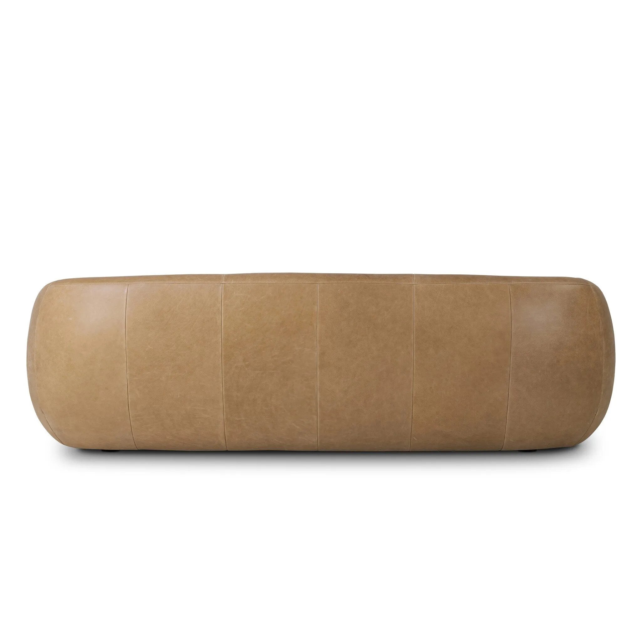Meet modern comfort. Clean curves, impeccable tailoring and taupe top-grain leather with a pronounced grain bring an elevated, European-inspired look to this sofa Amethyst Home provides interior design, new home construction design consulting, vintage area rugs, and lighting in the Miami metro area.
