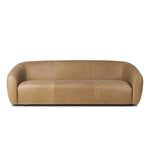 Meet modern comfort. Clean curves, impeccable tailoring and taupe top-grain leather with a pronounced grain bring an elevated, European-inspired look to this sofa Amethyst Home provides interior design, new home construction design consulting, vintage area rugs, and lighting in the Newport Beach metro area.