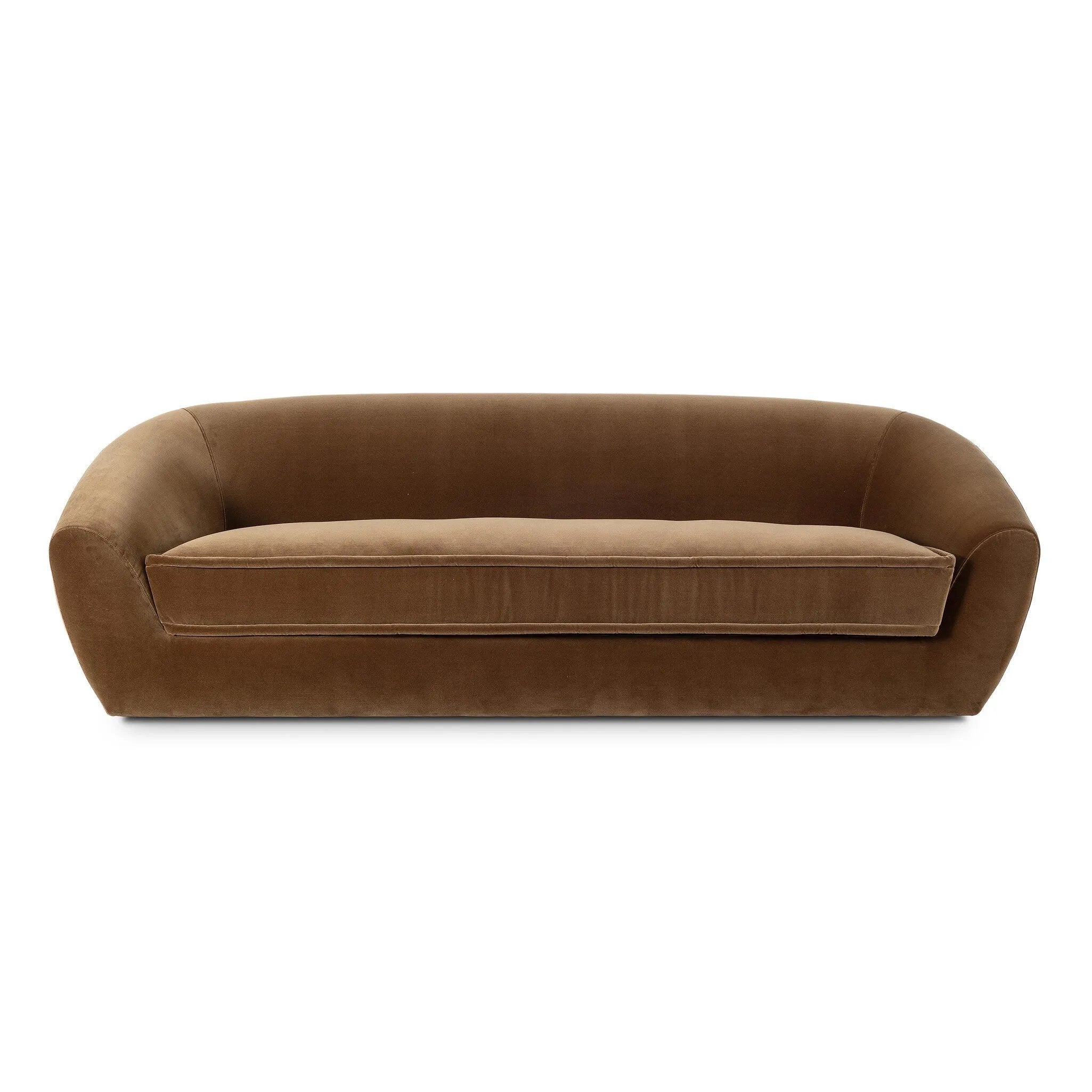 Inspired by French modernism, this dramatic sofa is defined by exaggerated curves, tapered arms and oversized welt detailing along the bench cushion for a tailored look. Performance fabrics are specially created to withstand spills, stains, high traffic and wear, ensuring long-term comfort and unmatched durability. Amethyst Home provides interior design, new home construction design consulting, vintage area rugs, and lighting in the Laguna Beach metro area.