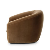 Inspired by French modernism with a nod to Jean Royere's design classic, the Polaire. Our take is defined by exaggerated curves, tapered arms and oversized welt detailing along the reversible seat cushion for a tailored look, finished with a 360-degree swivel. Amethyst Home provides interior design, new home construction design consulting, vintage area rugs, and lighting in the Tampa metro area.