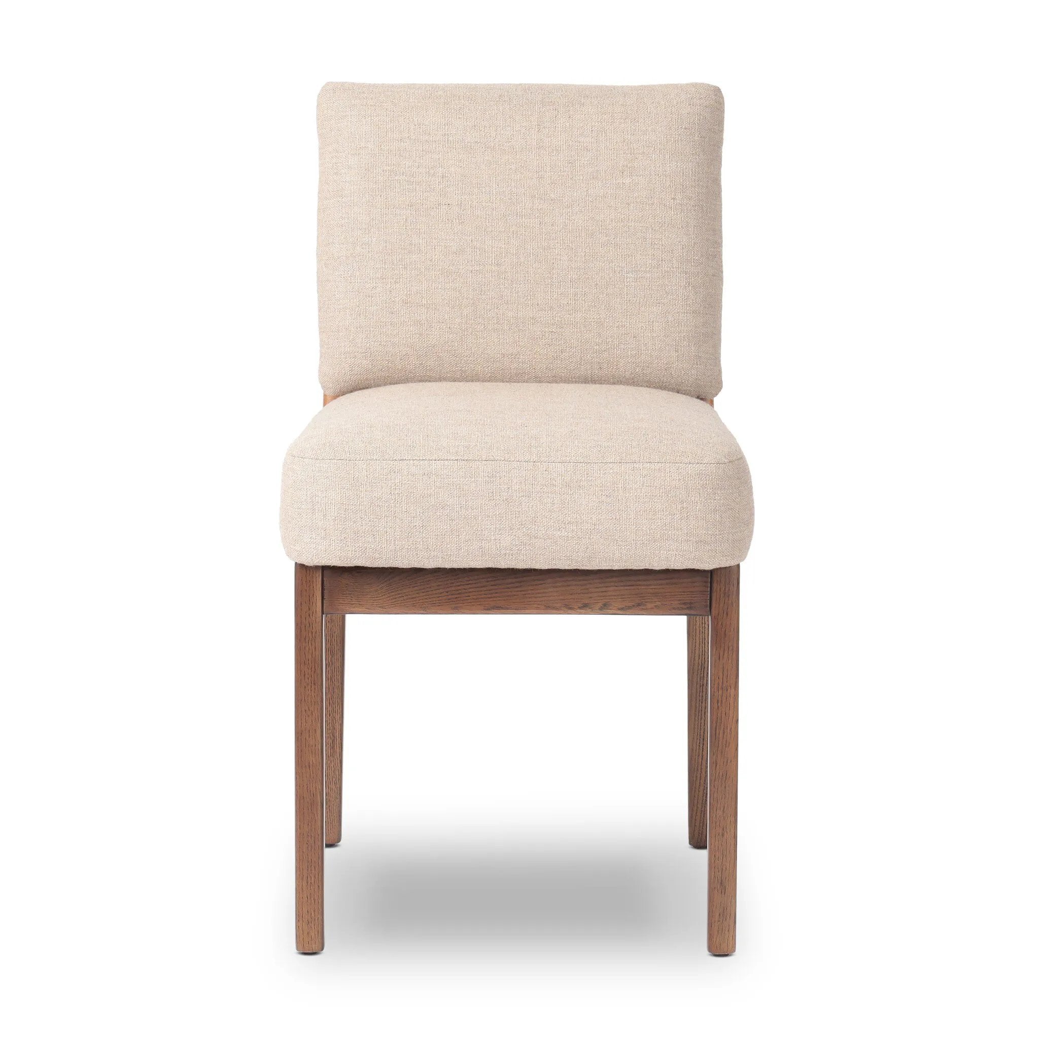 Elevate your dining space with a mixed-material dining chair of solid oak, top-grain leather and high-performance fabric. On the back, small iron detailing completes the look Amethyst Home provides interior design, new home construction design consulting, vintage area rugs, and lighting in the Seattle metro area.